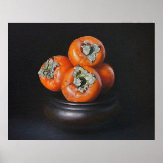 Still Life with Persimmons on Black Background Poster