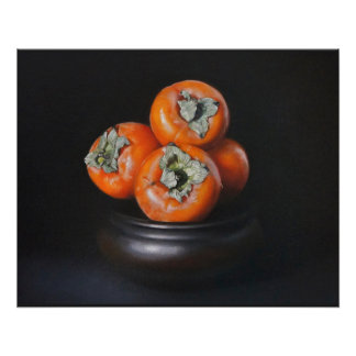 Still Life with Persimmons on Black Background Poster
