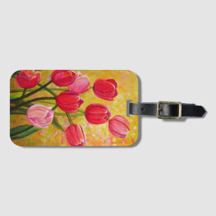 Still life with Pink and Red Tulips Painting Luggage Tag