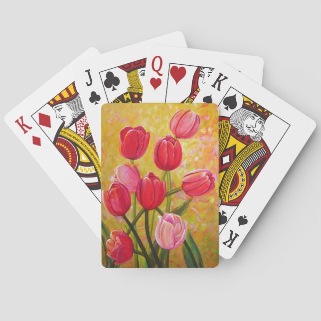 Still life with Pink and Red Tulips Painting  Playing Cards (Back)