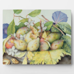 Still life with Plums, Walnuts and Jasmine (w/c on Plaque
