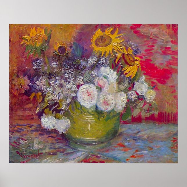 Still-life with roses and sunflowers by van Gogh Poster (Front)