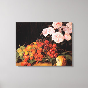 Still Life With Roses, Strawberries and Bread Canvas Print
