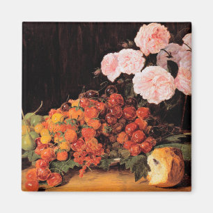 Still Life With Roses, Strawberries and Bread Magnet