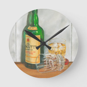 Still Life with Scotch by Jennifer Goldberger Round Clock