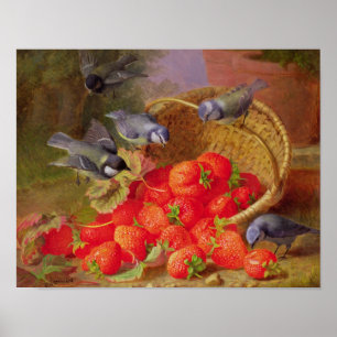 Still Life with Strawberries and Bluetits Poster