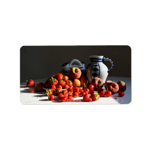 Still Life with Strawberries, Peaches and Cherries Label