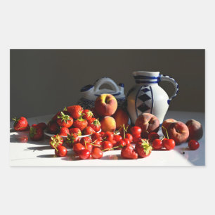 Still Life with Strawberries, Peaches and Cherries Rectangular Sticker