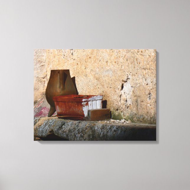 Still Life with Vase Olla and Basket Canvas Print (Front)