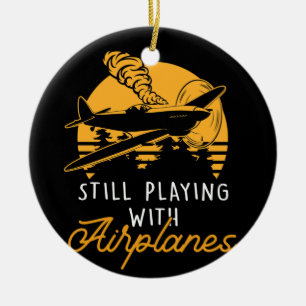 Still Playing With Airplanes RC Plane Pilot Remote Ceramic Tree Decoration