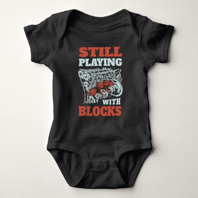 Still playing with blocks Mechanics Baby Bodysuit (Front)