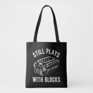 Still Plays with Blocks Funny Car Mechanic Racing  Tote Bag