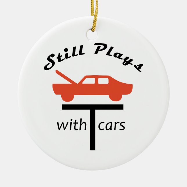 Still Plays With Cars Ceramic Tree Decoration (Front)