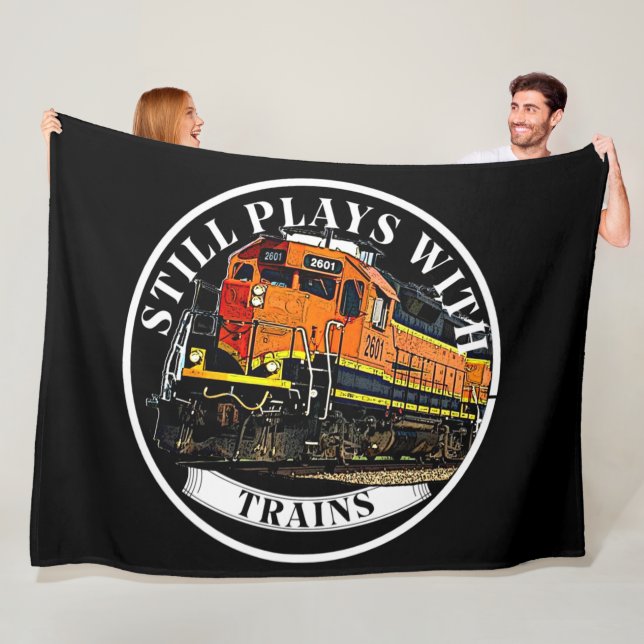 Still Plays with Trains Orange Black Diesel Train  Fleece Blanket (In Situ)