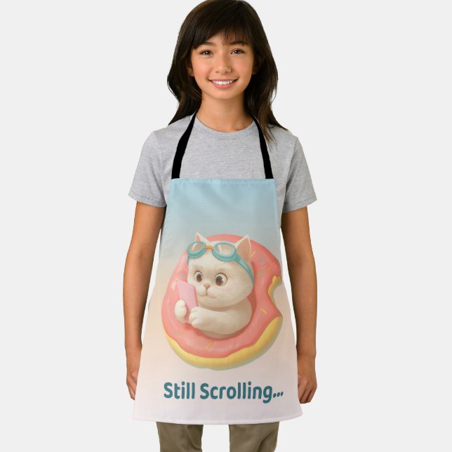 Still Scrolling: Funny Bao Bao Cat Donut Sticker Apron (Insitu)