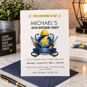 Still Shocking at 40 Electrician Birthday Party Invitation