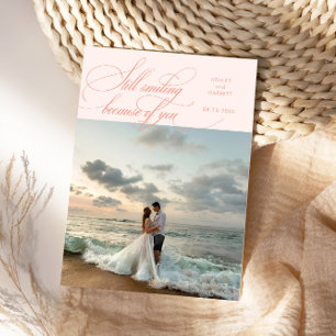 Still Smiling Elegant Wedding Photo Peach Thank You Card