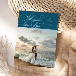 Still Smiling Elegant Wedding Photo Teal Thank You Card