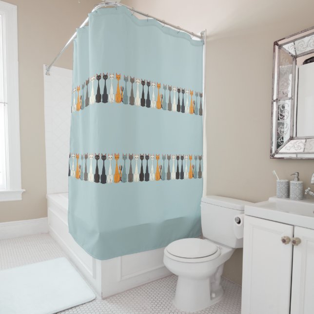 Still Tired Cats - Cat Mom Lover - Blue Graphic Shower Curtain (In Situ)