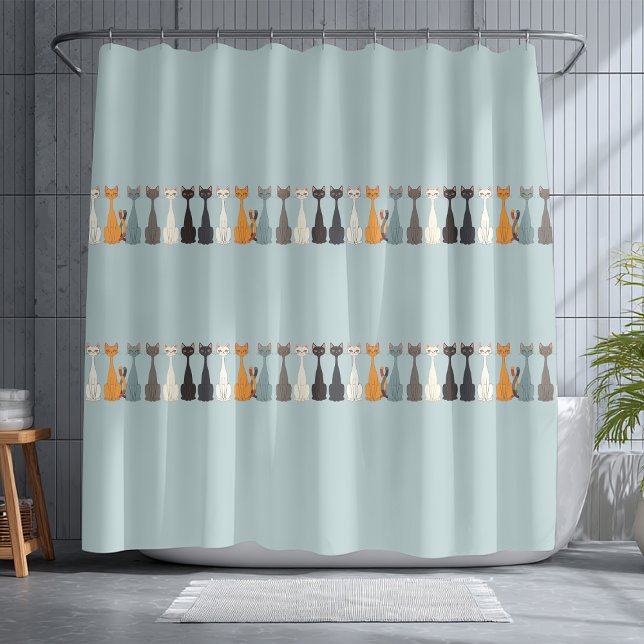 Still Tired Cats - Cat Mom Lover - Blue Graphic Shower Curtain (Creator Uploaded)