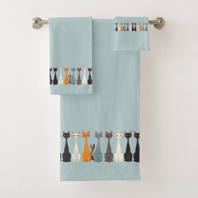 Still Tired Cats Mum | Blue Graphic Cat Lover Bath Towel Set (Insitu)