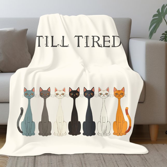 Still Tired Sarcastic Cats | Cat Lady Humor Cream Fleece Blanket (Creator Uploaded)