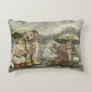 Still Together Whimsical Farmhouse Animals Rainy Decorative Cushion