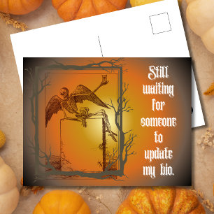 Still Waiting Bio Update Winged Skeleton Holiday Postcard