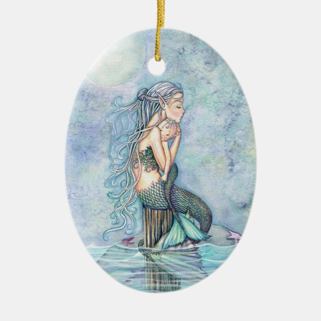 Still Waters Mermaid Mother and Infant Baby Shower Ceramic Tree Decoration (Front)