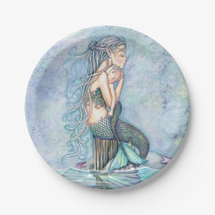 Still Waters Mother and Baby Mermaids Baby Shower Paper Plate