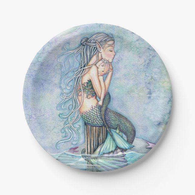 Still Waters Mother and Baby Mermaids Baby Shower Paper Plate (Front)
