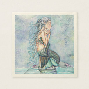 Still Waters Mother and Baby Mermaids Paper Napkin