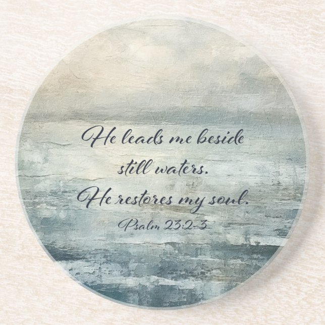 Still Waters Psalm Bible Verse Christian Art Coaster (Front)