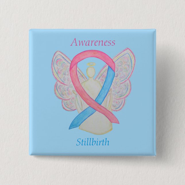 Stillbirth Awareness Ribbon Angel Custom Art Pins (Front)
