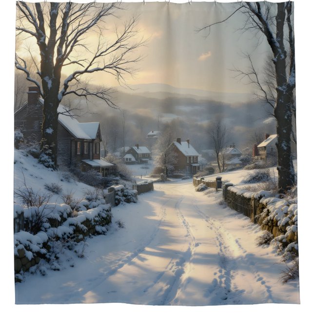 Stillness After Snowfall – Winter Landscape Shower Curtain (Front)