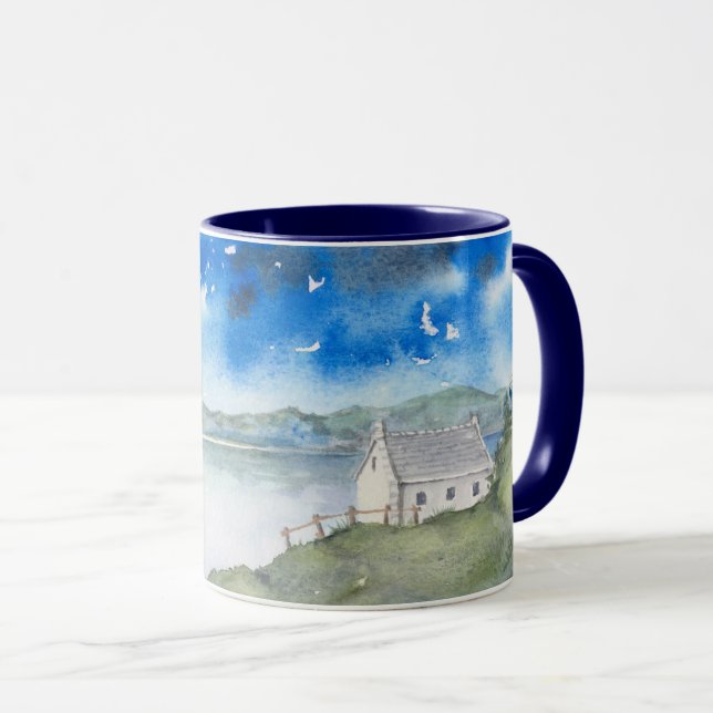 Stillness of the Morning Lake Landscape Watercolor Mug (Front Right)