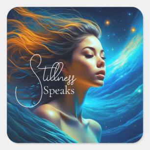 Stillness Speaks   Meditation Celestial Art Square Sticker