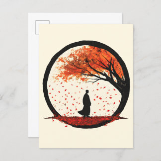 Stillness Zen Circle Autumn Falling Leaves Announcement Postcard
