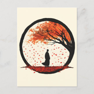 Stillness Zen Circle Autumn Falling Leaves Holiday Postcard