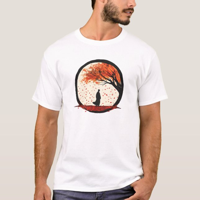 Stillness Zen Circle Autumn Falling Leaves T-Shirt (Front)