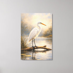 Stillwater Egret   Coastal Wildlife   Stretched Canvas Print