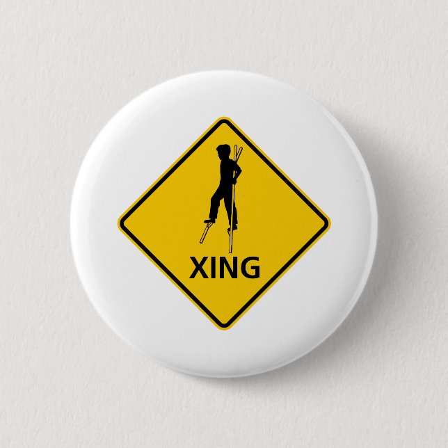 Stilt-Walker Crossing Highway Sign 6 Cm Round Badge (Front)