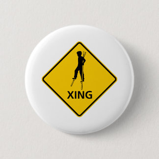 Stilt-Walker Crossing Highway Sign 6 Cm Round Badge