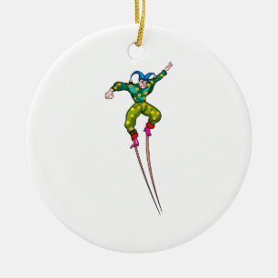 Stilt walking jester ceramic tree decoration