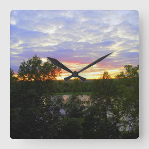 Stilwell Pond at Sunset Square Wall Clock