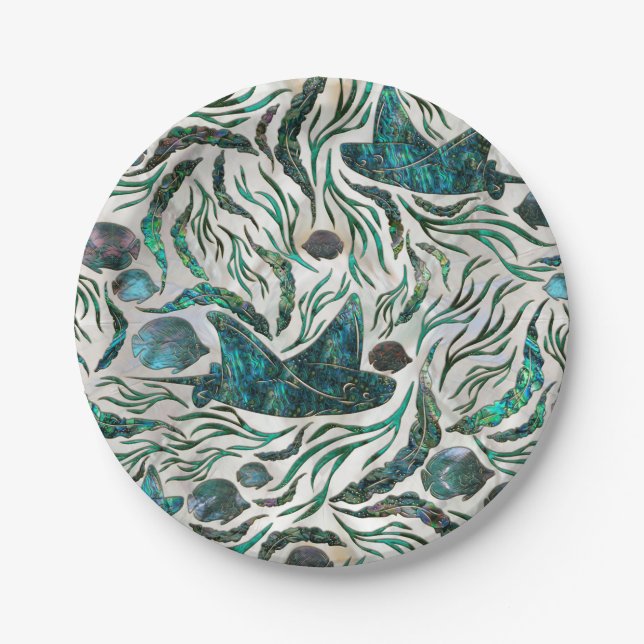 Stingray and Scat fish pattern Abalone Paper Plate (Front)