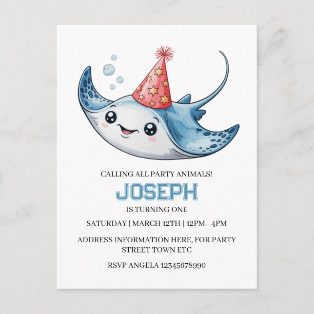 Stingray Birthday Party Invitation Invite Pool Postcard (Front)