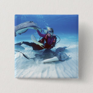 Stingray City, Grand Cayman, Cayman Islands, 15 Cm Square Badge