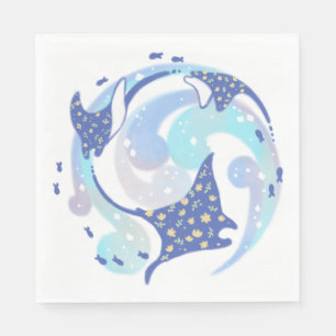 Stingray in Ocean Illustration Napkin