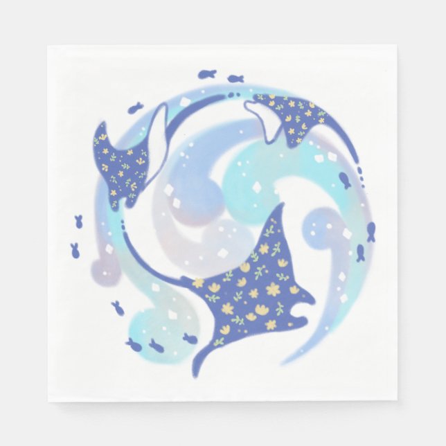 Stingray in Ocean Illustration Napkin (Front)